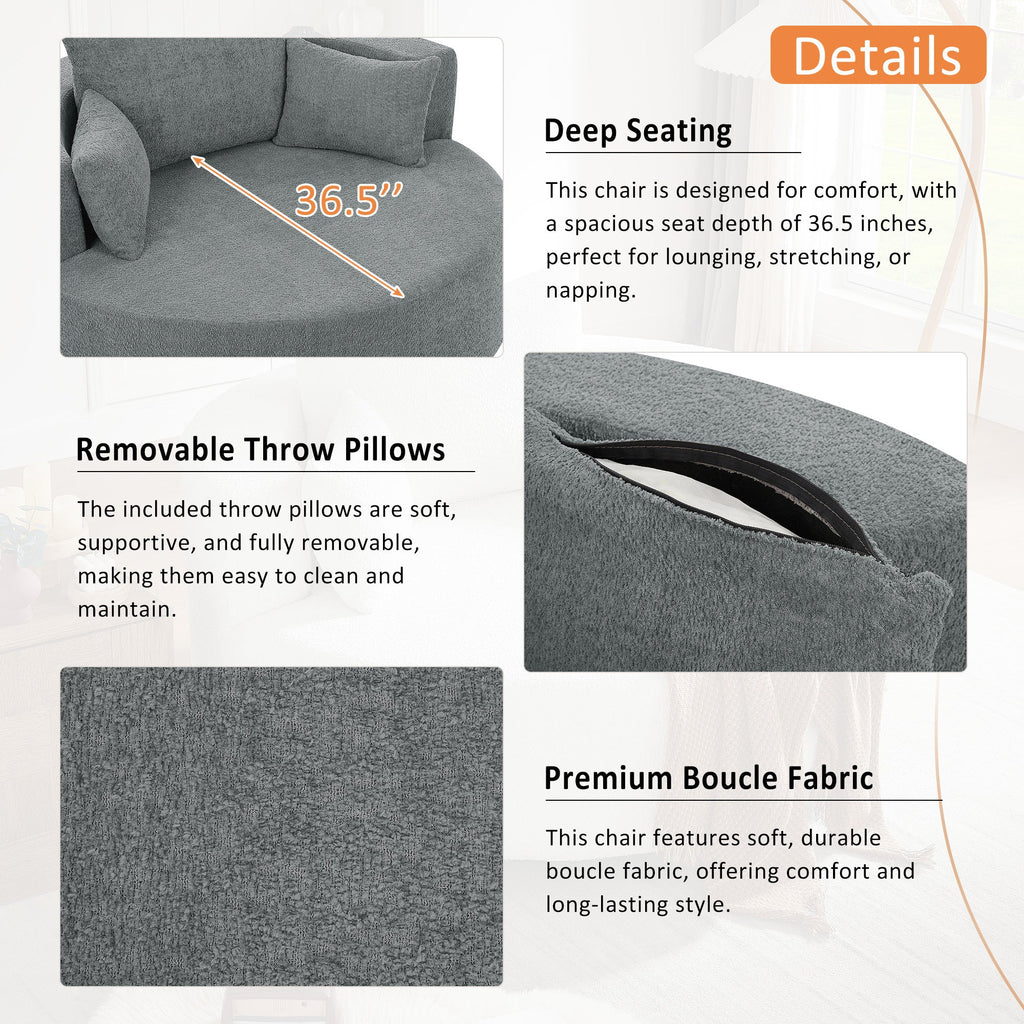 Modern Accent Swivel Barrel Chair with Removable Pillows, Grey Chenille, 56.3x56.3x35.5 in