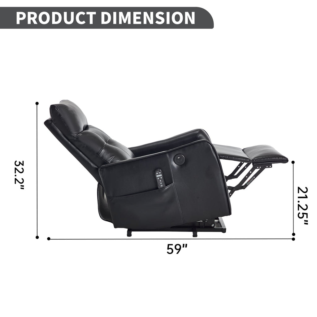 Black PU Single Motor Power Lift Recliner Chair with Massage and Heat for Elderly, Heavy Duty Motion Mechanism and One USB for Charging, Max Reclining Angle 155°