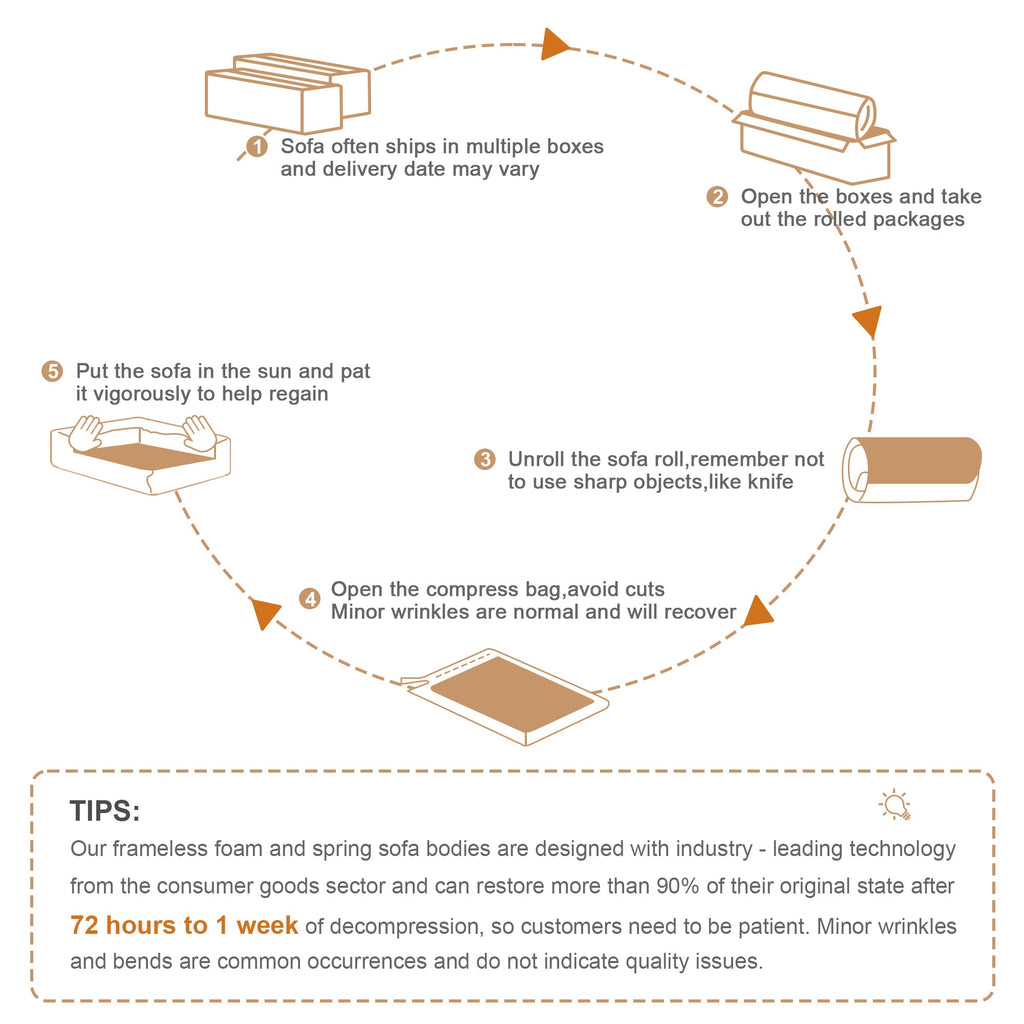U-Shaped Boneless Sofa,Teddy Fabric No assembly required   Curved armrest,Anti-slip Design,Streamlined Design 32D High Density Sponge,Full Compression Vacuum Packag,For Studies living Rooms,Camel
