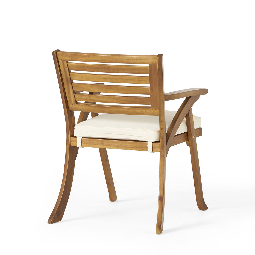 Outdoor Hermosa 5 Piece Wood Dining Set With Cushions, Teak Finish With Beige Cushion
