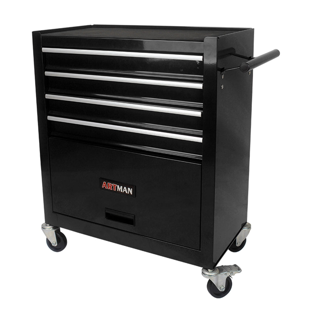 4 DRAWERS MULTIFUNCTIONAL TOOL CART WITH WHEELS-BLACK