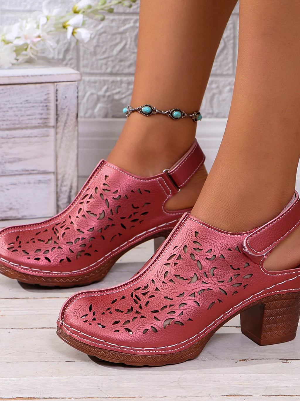 Cutout Block Heel Slingback Sandals