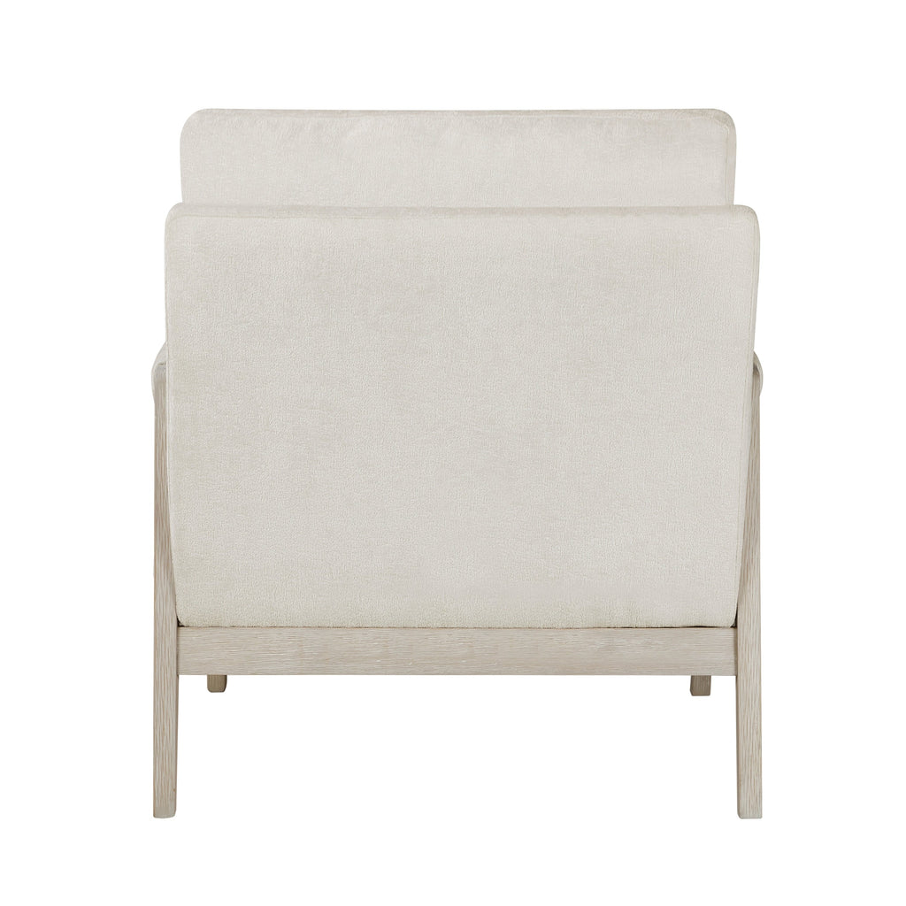 Modern Home Accent Chair Cushion Seat Back Cream Chenille Fabric Upholstery Solid Wood Furniture 1pc