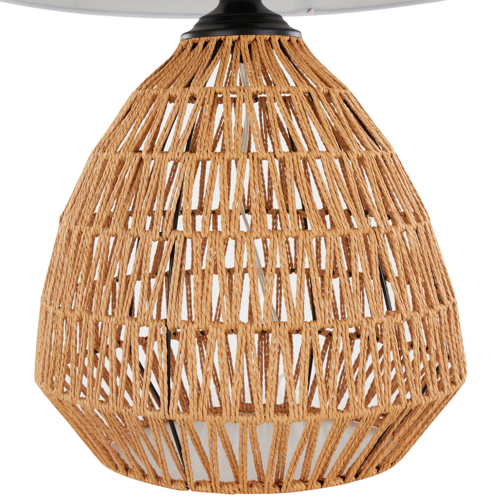 Congo 29' Contemporary Rattan Table Lamp in Natural Rope Rattan, Matte Black Metal and White Linen Shade from Grandview Gallery by LumiSource