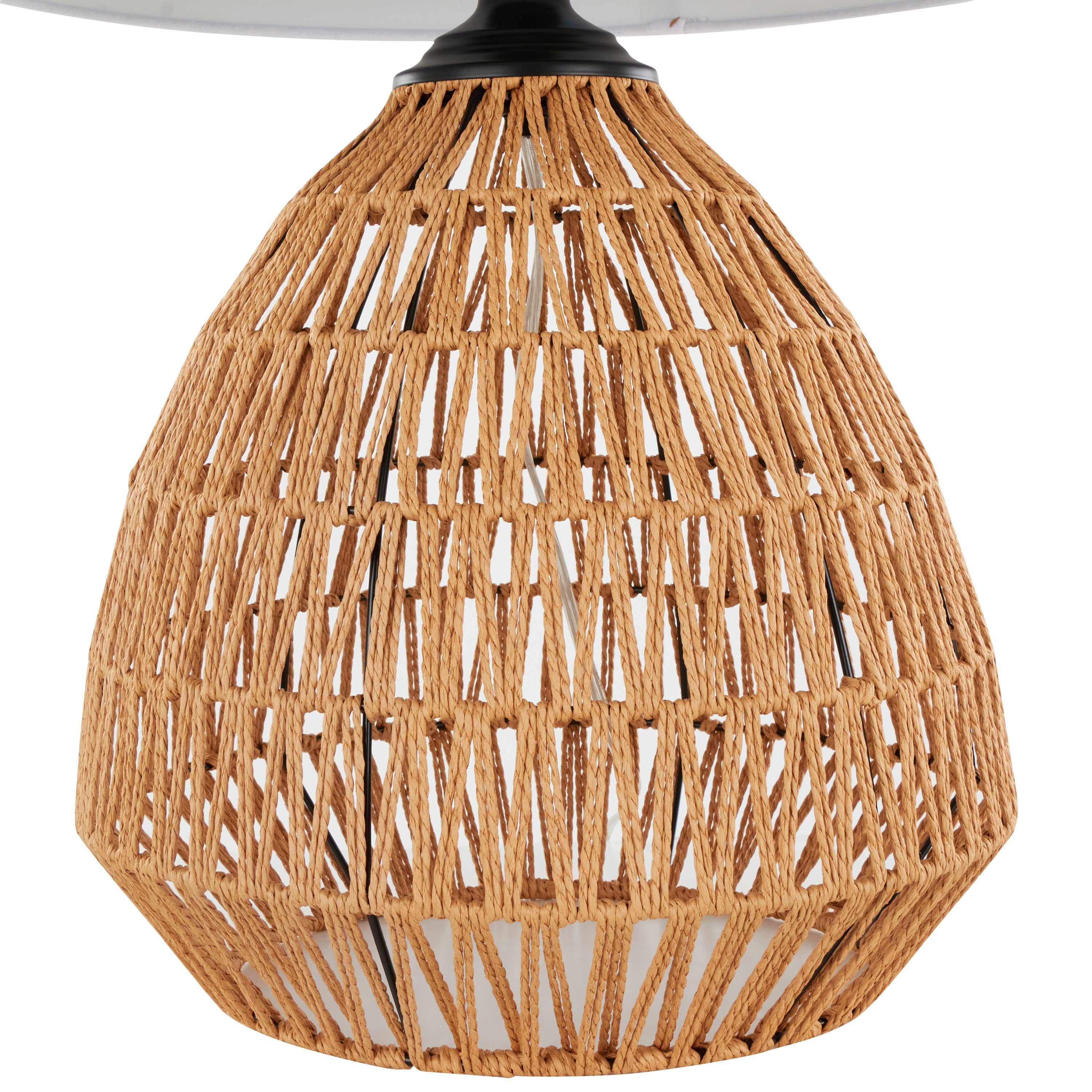 Congo 29' Contemporary Rattan Table Lamp in Natural Rope Rattan, Matte Black Metal and White Linen Shade from Grandview Gallery by LumiSource