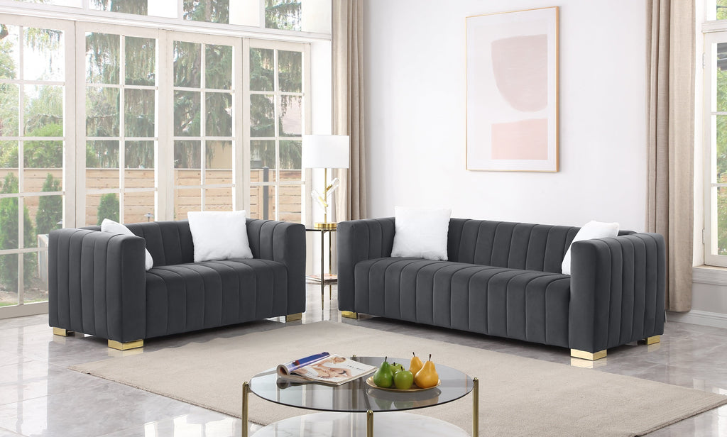 A modern  channel sofa  take on a traditional Chesterfield,Grey color,3 seater