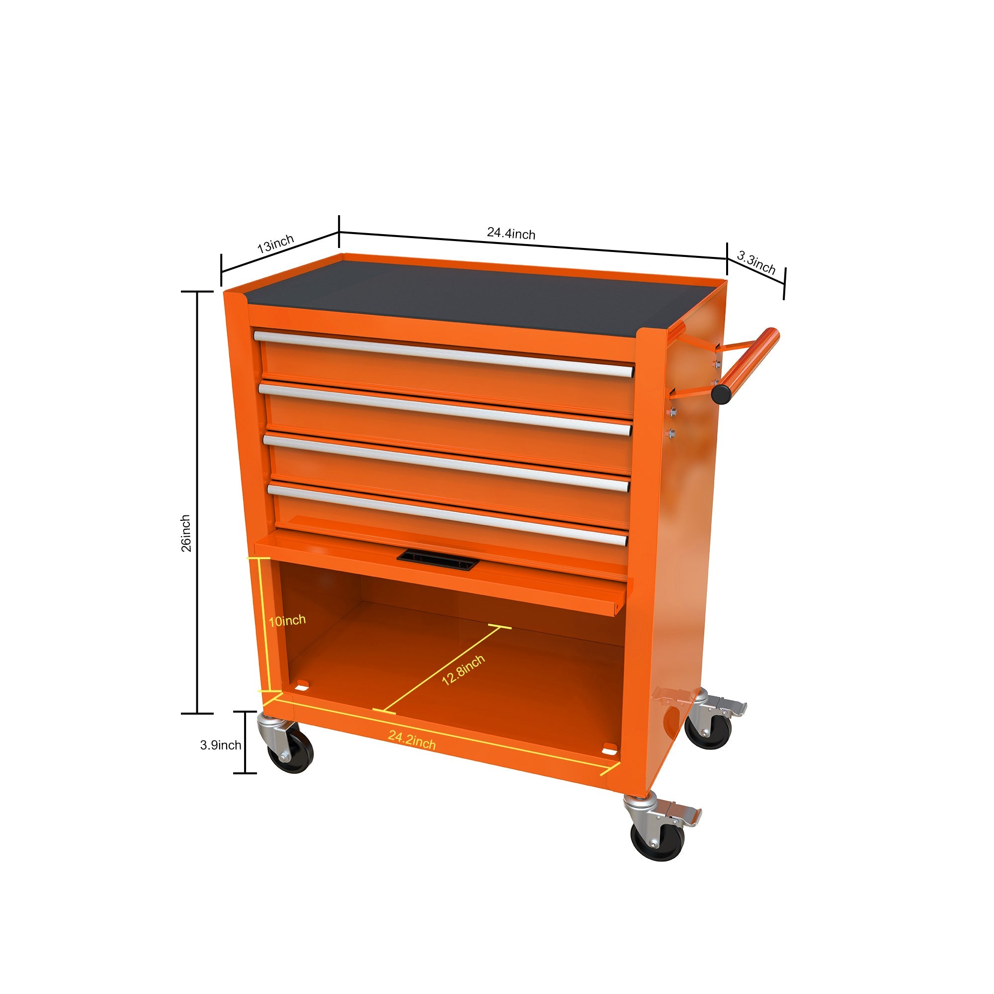 4 Drawers Multifunctional Tool Cart With Wheels-Orange