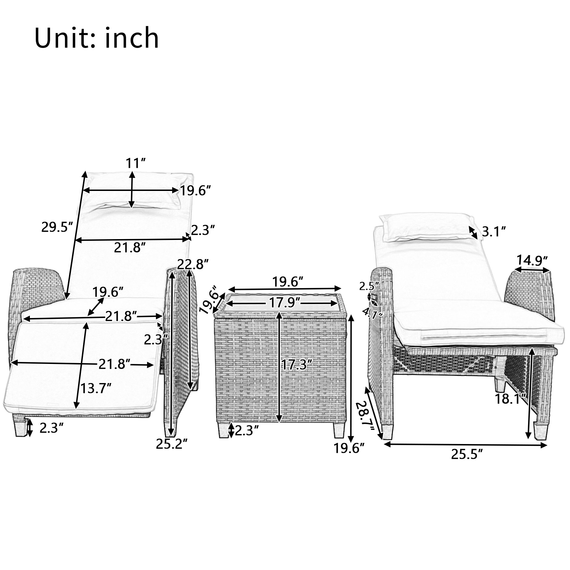 U_Style Outdoor Rattan Two-person Combination With Coffee Table, Adjustable, Suitable For Courtyard, Swimming Pool, Balcony