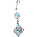 Faux Turquoise Treasured Emblem Dangle Belly Ring