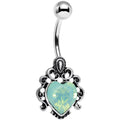 Light Green Faux Opal Heart Lovely Filigree Belly Ring