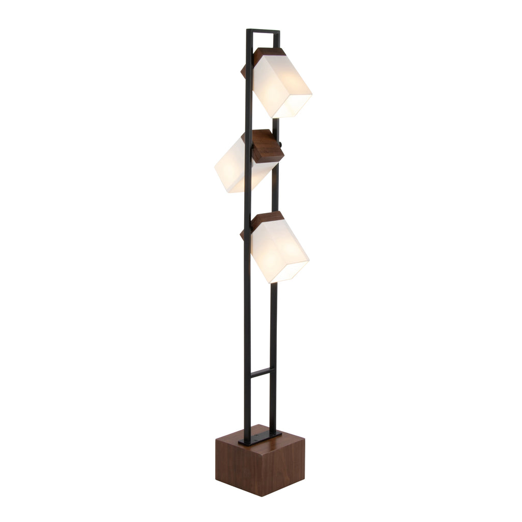 Bento 67.5' Contemporary Metal Floor Lamp in Black Metal and Walnut Wood with White Shade by LumiSource
