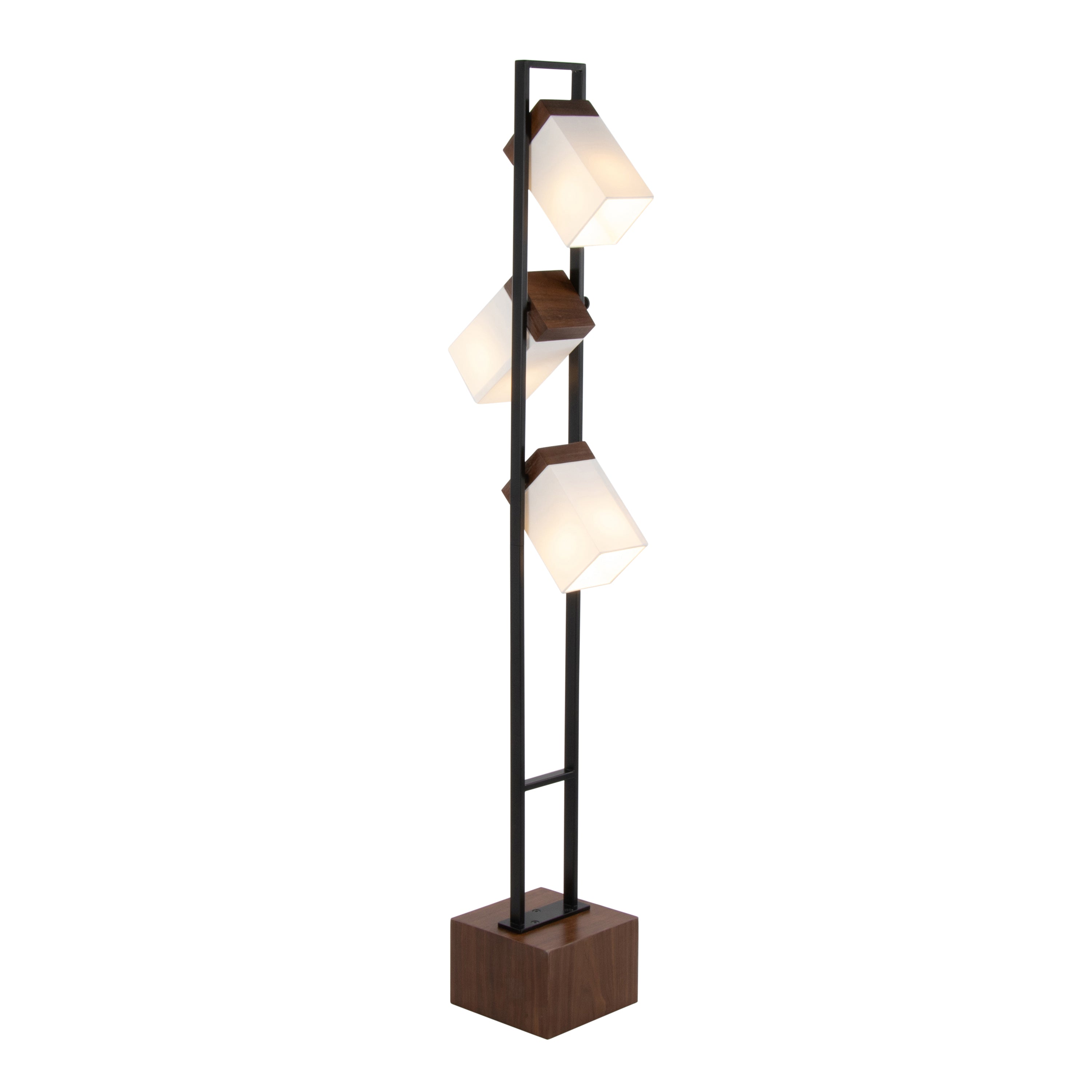 Bento 67.5' Contemporary Metal Floor Lamp in Black Metal and Walnut Wood with White Shade by LumiSource