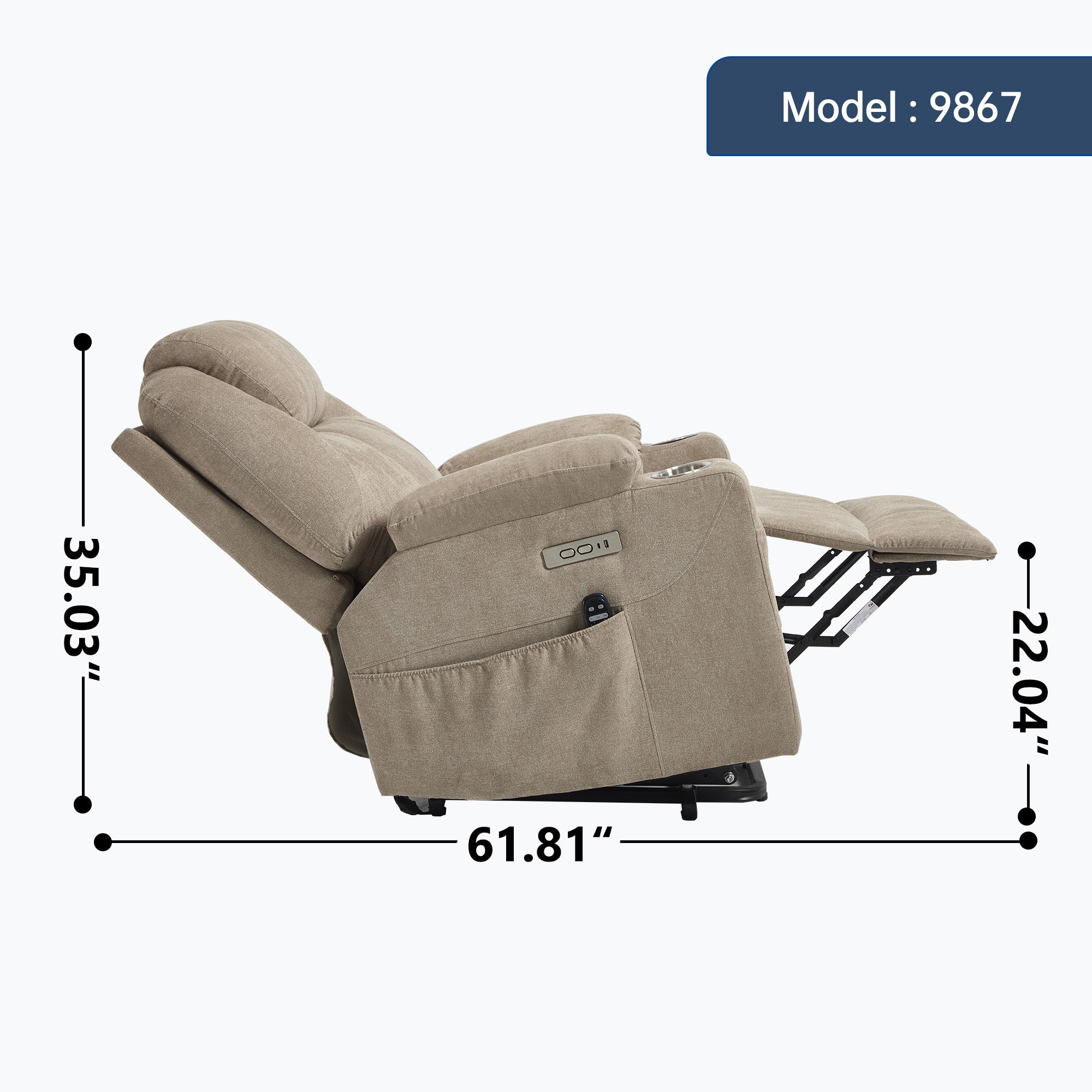Up to 350 LBS polyester Power Lift Recliner Chair, Heavy Duty Motion Mechanism with 8-Point Vibration Massage and Lumbar Heating, USB and Type-C Ports, Stainless Steel Cup Holders, Khaki