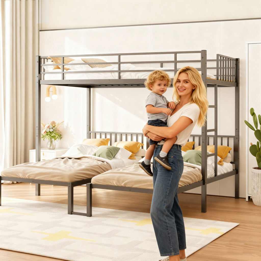 Triple Bunk Bed for Kids,3 Bed Bunk Beds for 3,Metal Triple Bunk Beds,Separates Into 3 Twin Beds,Noise Reduced Structure,Black