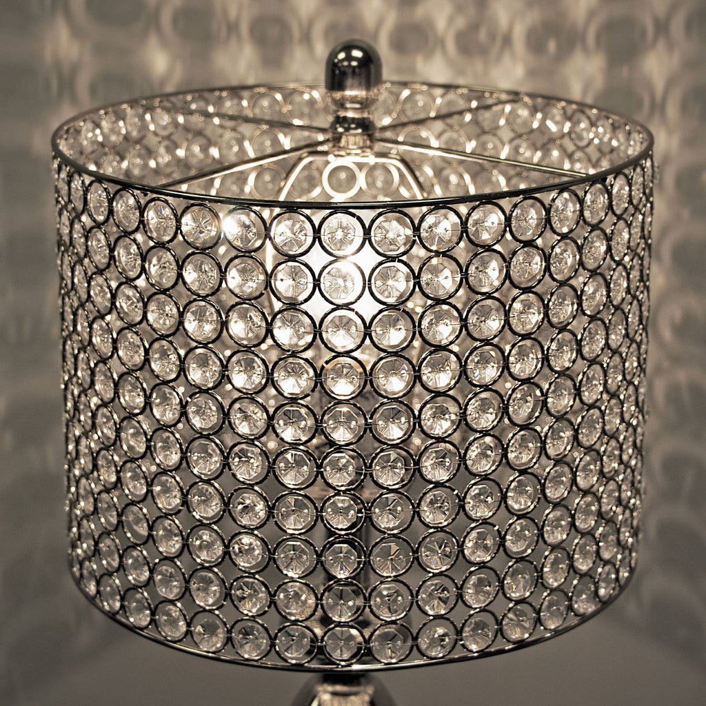 Ashland 27' Contemporary Metal Table Lamp in Polished Nickel with Round Clear K9 Crystal Beads and Polished Nickel Shade from Grandview Gallery by LumiSource - Set of 2