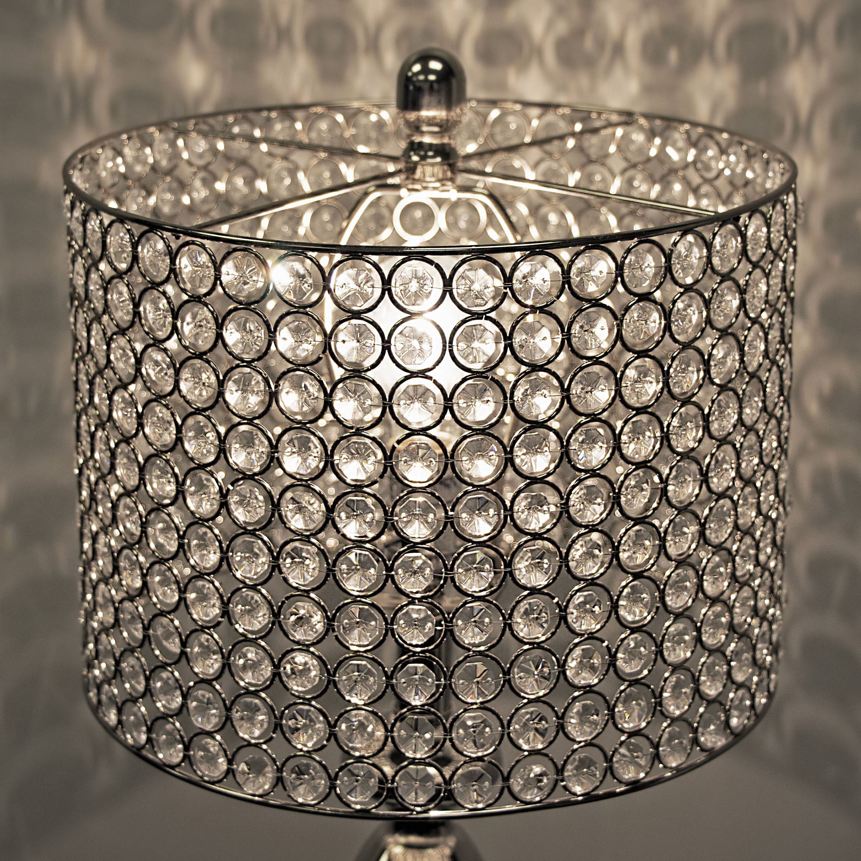 Ashland 27' Contemporary Metal Table Lamp in Polished Nickel with Round Clear K9 Crystal Beads and Polished Nickel Shade from Grandview Gallery by LumiSource - Set of 2
