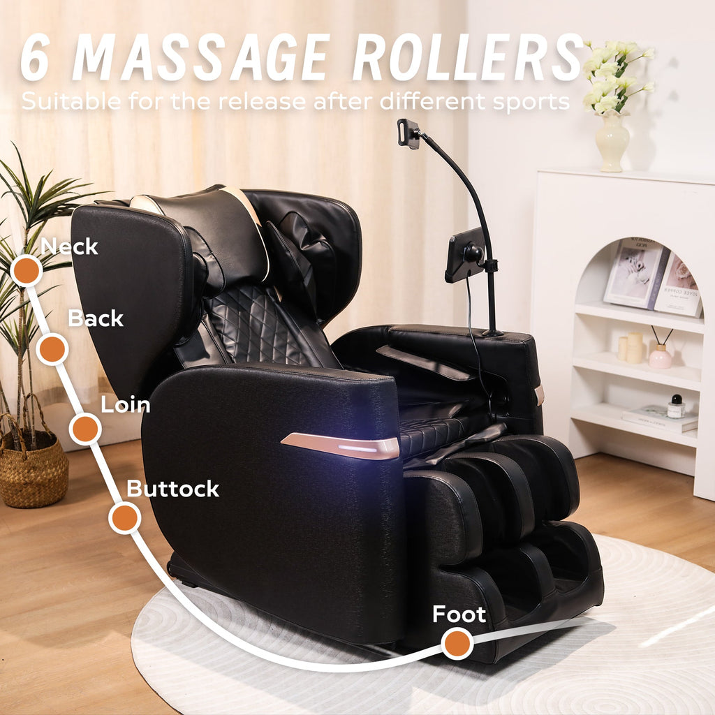 2025 Massage Chair Recliner with Zero Gravity and Full Body Air Pressure in Black PU Leather