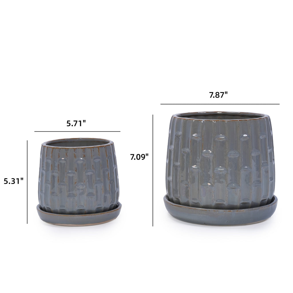 Set of 2 Ceramic Flowerpot, 7' Modern Planter for Patio, Garden, Windowsill - Grey