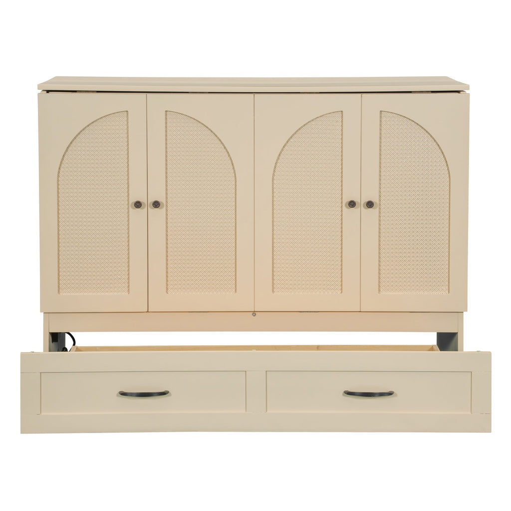Full Size Murphy Bed with Large Drawers, Gold