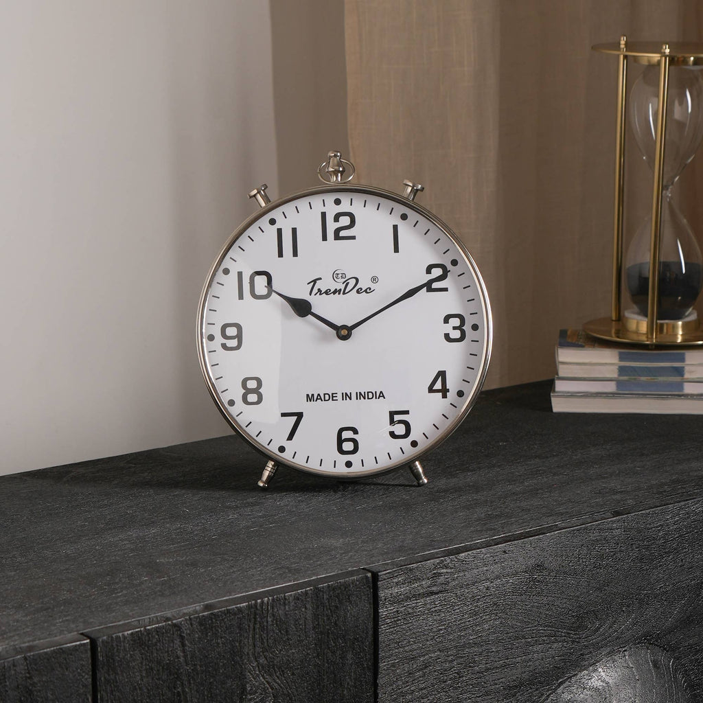 Decorative & Classic Aluminium Silver Table Clock-Desk clock