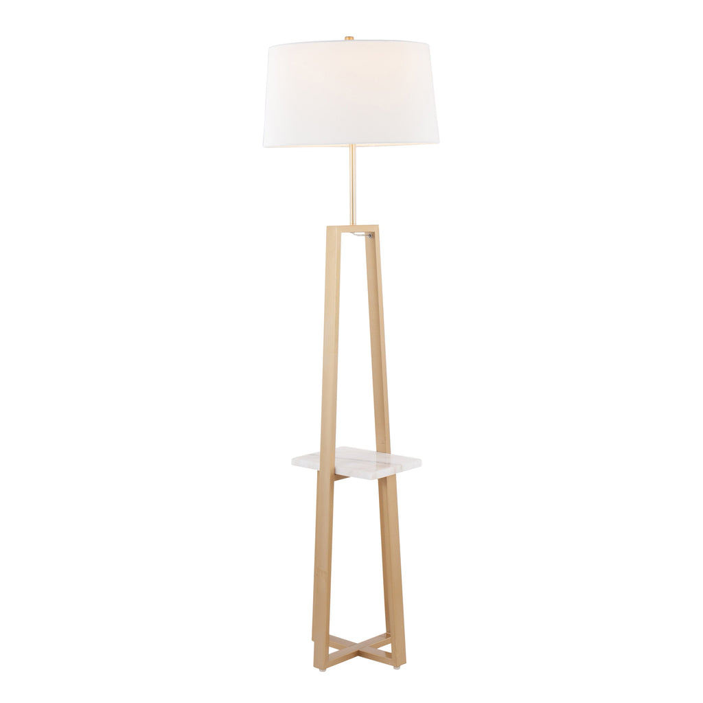 Cosmo Shelf Contemporary/Glam Floor Lamp in White Marble and Gold Metal with White Linen Shade by LumiSource