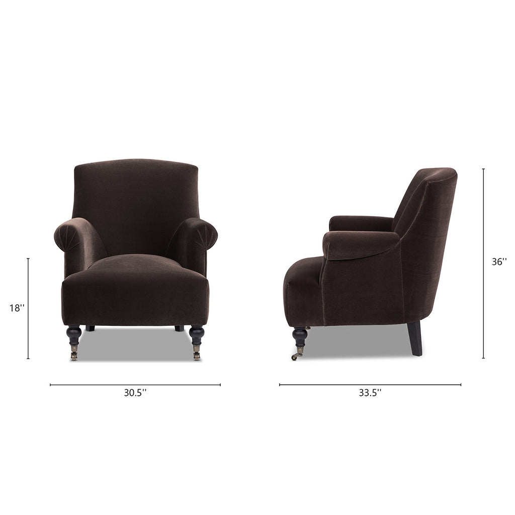 Eloise 30' Pleated Sock Arm Accent Armchair Deep Brown Performance Velvet