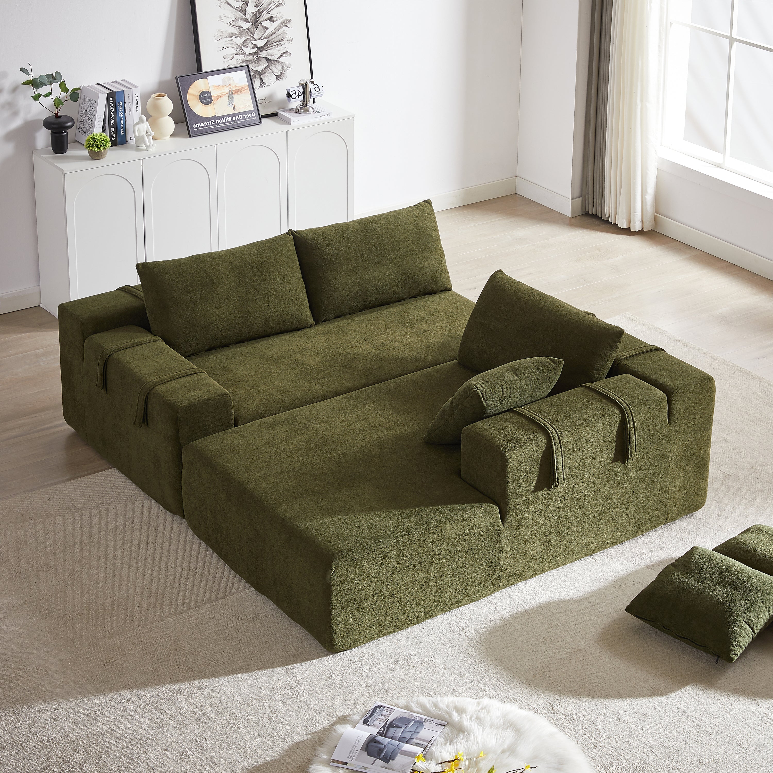 Modern Chenille Upholstered Sectional Sofa Couch Set,Modular 108' L Shaped Sectional Living Room Sofa Set With 6 Pillows,Free Combination Sofa Couch for Living Room,Bedroom(Right Chaise)