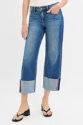 RISEN Full Size Tummy Control Mid Rise Crop Wide Cuffed Jeans Plus Size