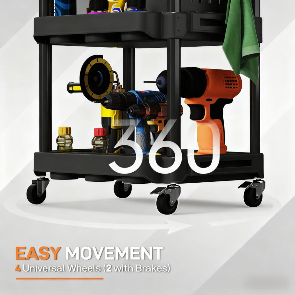 Rolling Tool Cart, Capacity Plastic Utility Cart,with Side Shelves,for Garage, Workshop