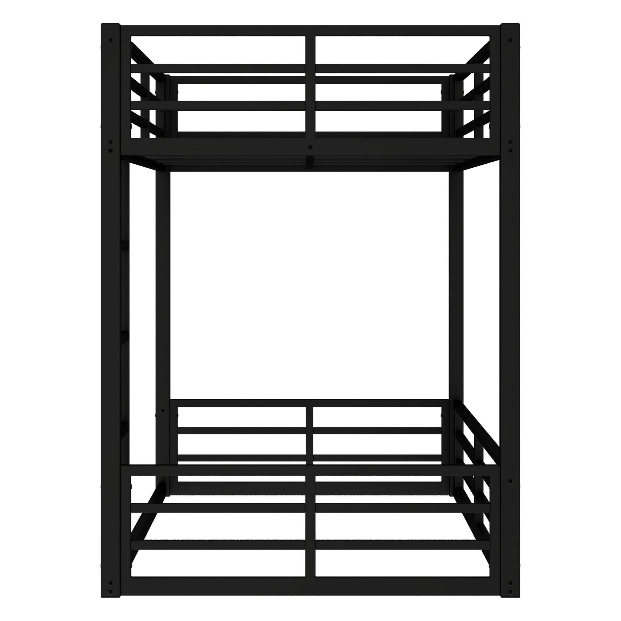 Metal Bunk Bed, Twin XL over Twin XL Floor Bunk Bed Frame, Heavy-Duty Bunk Bed for Kids, Teens, Adults, Noise-reduced Design, Black