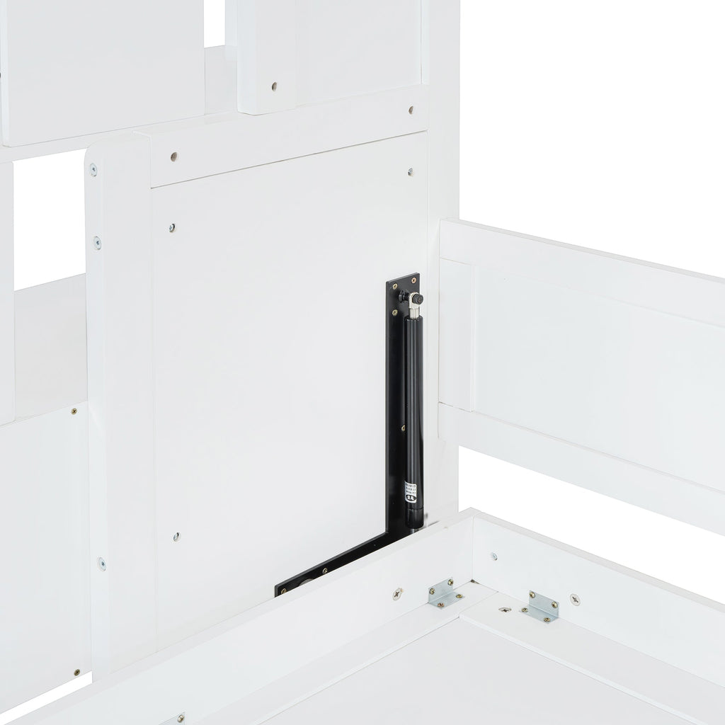 Full Over Full Size Murphy Bed with Hydraulic Lift & Desk Design, White