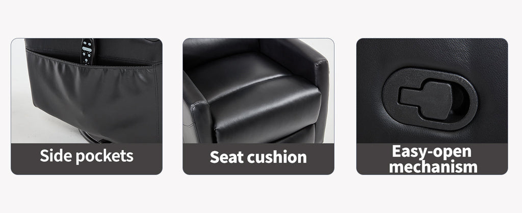 Heat Massage Manual Recliner Chair with Rocker and Swivel in Fabric for Living Room, Black