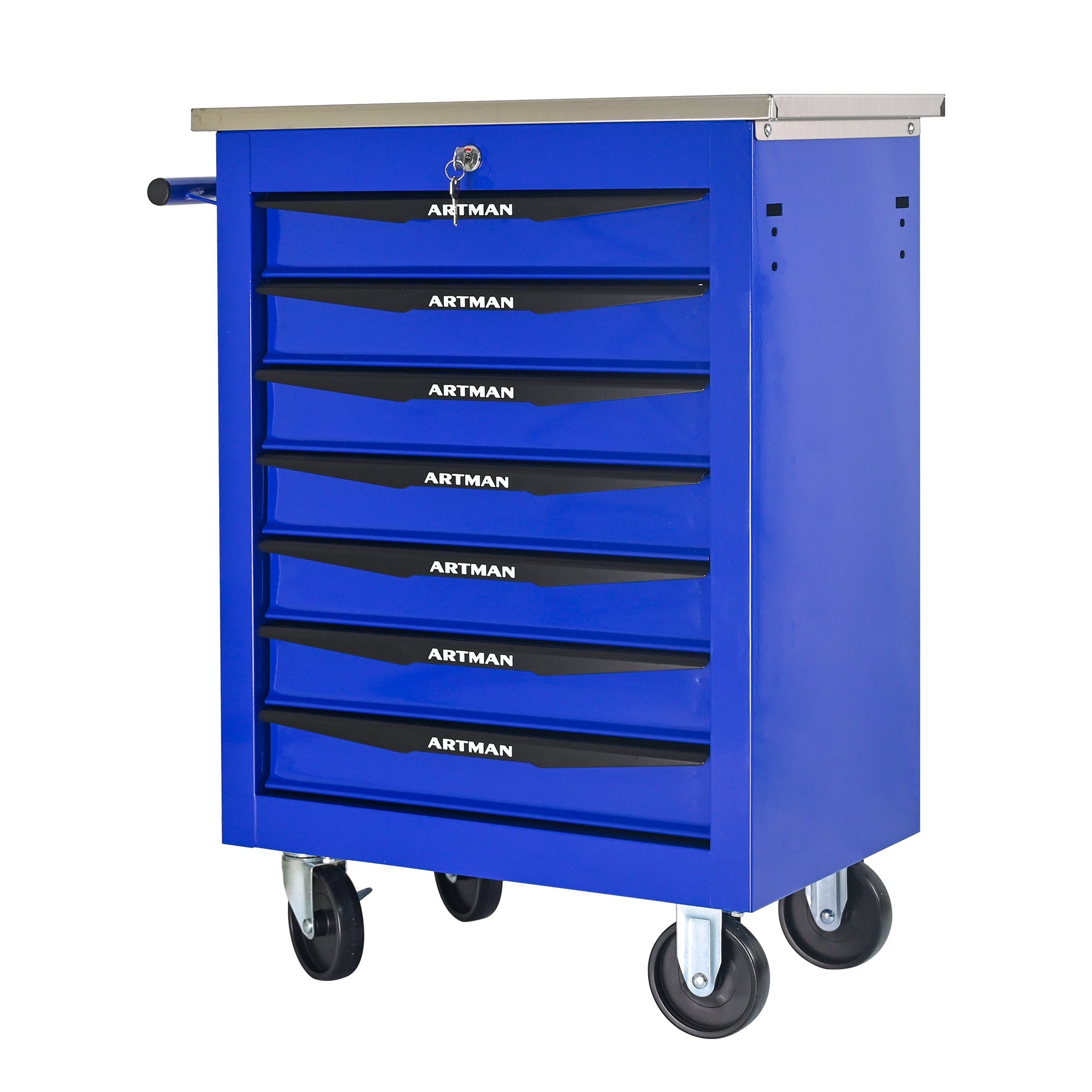 7 Drawers Multifunctional Tool Cart with Wheels,Metal Rolling Tool Cart Storage for Garage Workshop Warehouse Repair Shop--With Stainless Steel Roof- BLACK&BLUE