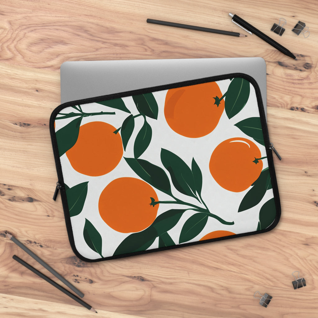 Orange Citrus Retro Laptop Sleeve | Playful Fruit Botanical Tech Cover