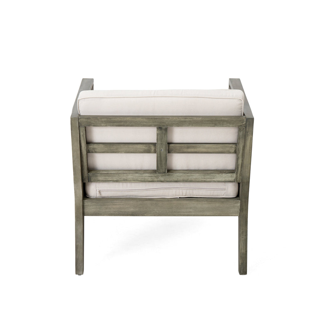 4-Pieces Acacia Wood Patio Furniture Set, Outdoor Furniture with Coffee Table, Patio Conversation Set Deep Seating with Soft Cushion, Porch Chairs for Garden, Backyard Porch Balcony, Grey & Beige