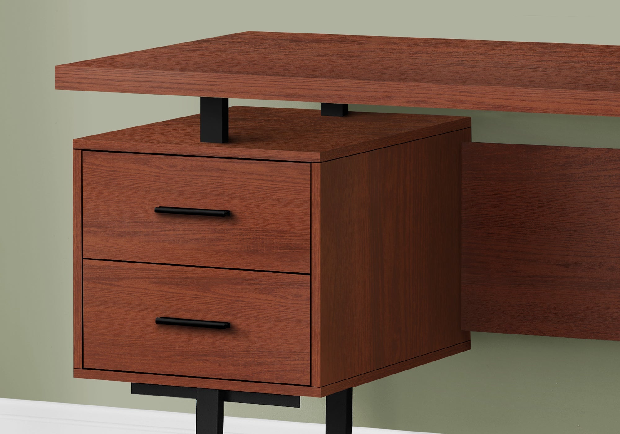 Computer Desk, Home Office, Laptop, Left, Right Set-up, Storage Drawers, 60'l, Work, Brown Laminate, Black Metal, Contemporary, Modern