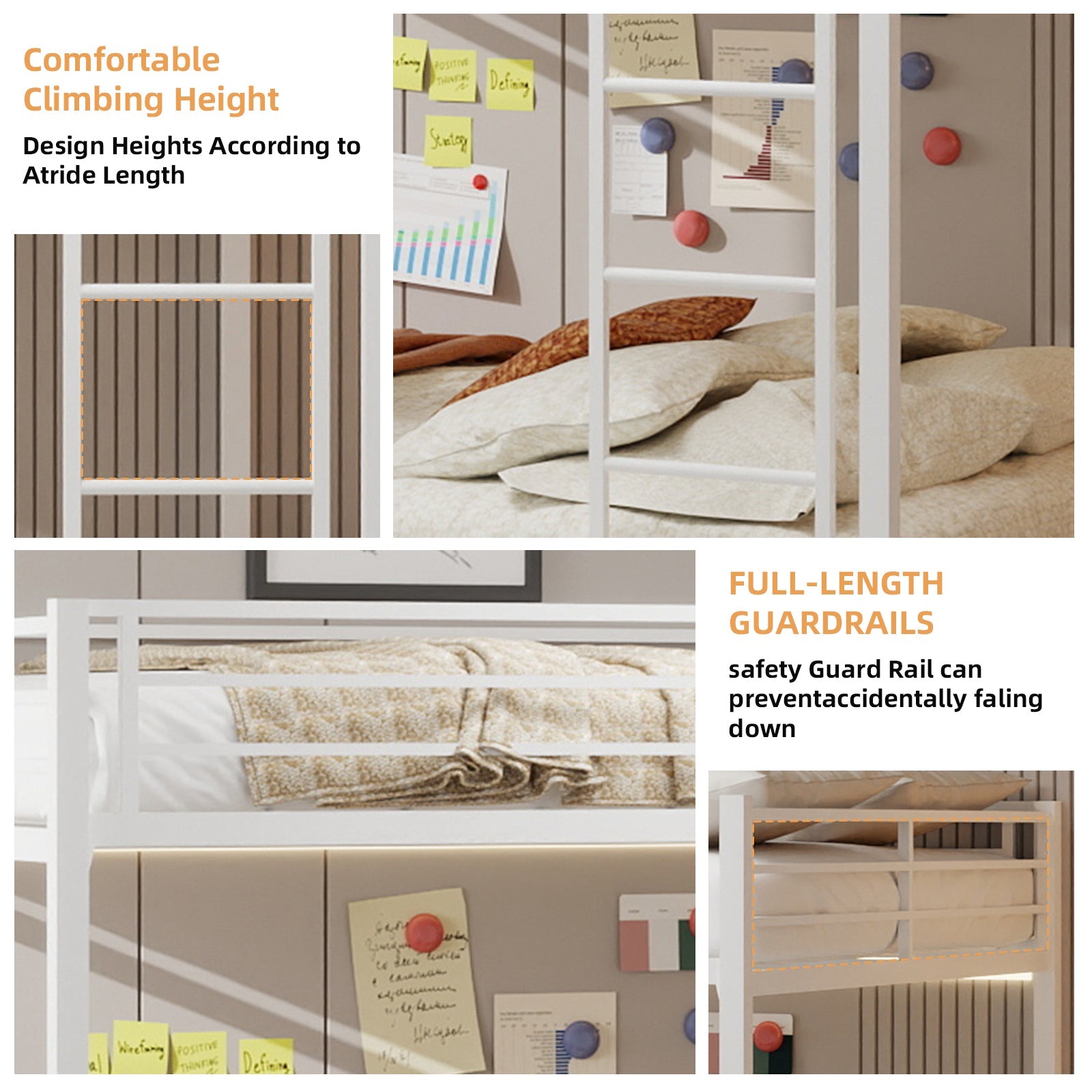 Durable Square Tube Iron Bunk Bed Featuring Safety Rails, Modern Minimalist Look, Ideal for Kids Room, Guest Room or Shared Space, Easy Assembly & Long - Lasting Performance-Queen size: 153cm*203cm