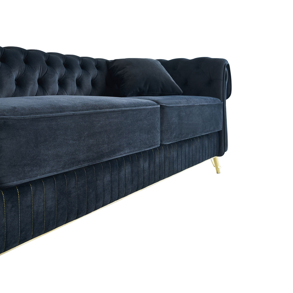 89''W Chesterfield Modern Tufted Velvet Living Room Sofa with Two Seat Cushions and Two Toss Pillows,Black