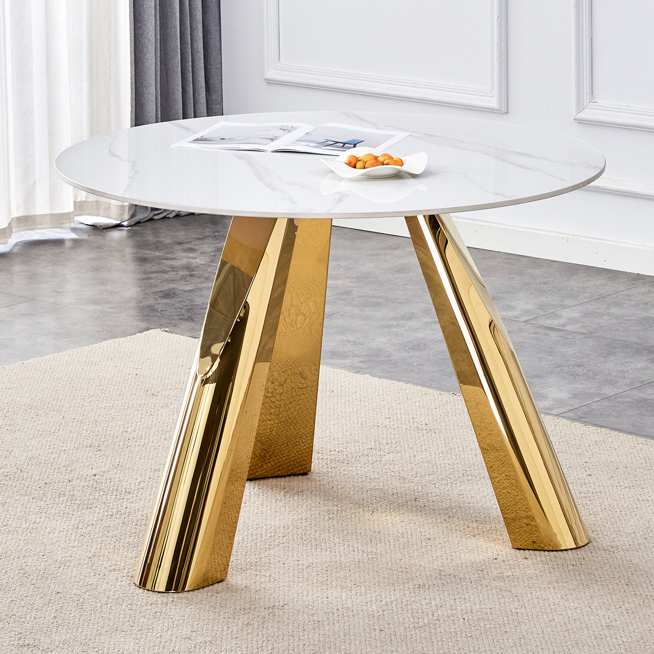 42' Luxury Sintered Stone Table: 0.45' Durable Top + 6' Steel Legs, 500lb Capacity, Stain/Heat-Resistant White/Gray Veined Surface - Modern Minimalist Design