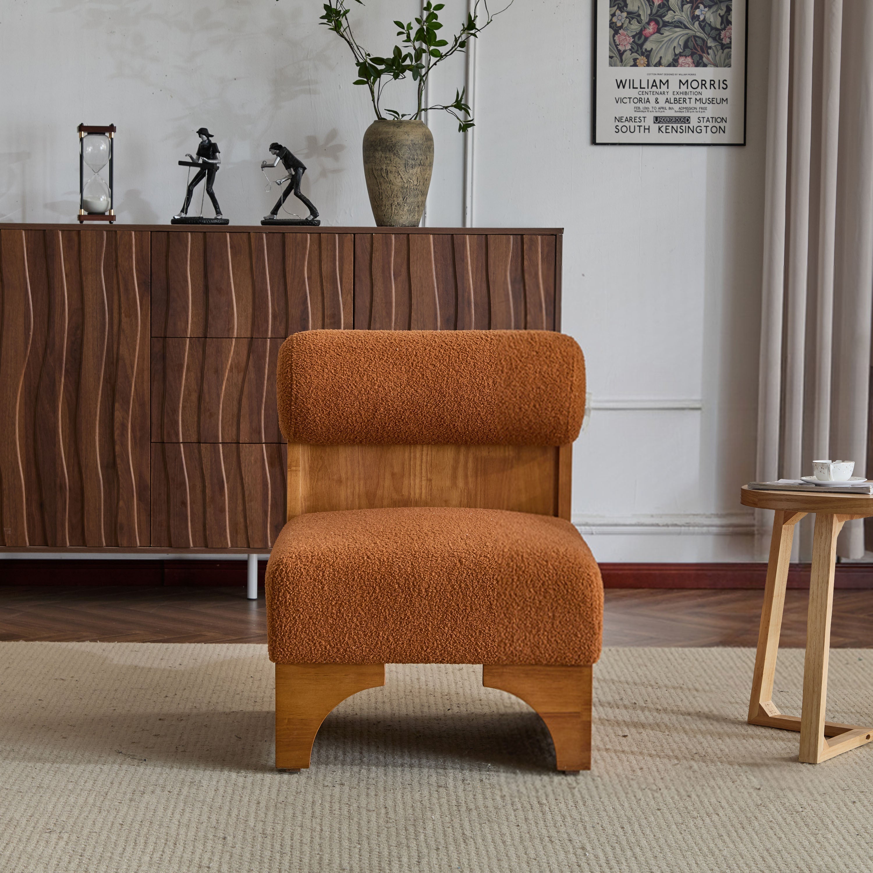 Modern Boucle Lounge Chair with Solid Wood Frame and Rolled Backrest, Soft and Durable Boucle Upholstery, Ideal for Living Room, Bedroom, or Office