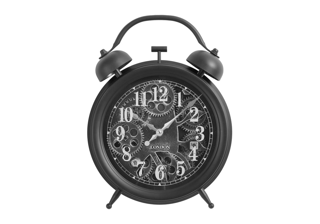 Clocks, 12' Round, Gear Mechanism, Table Clock, Black, Transitional