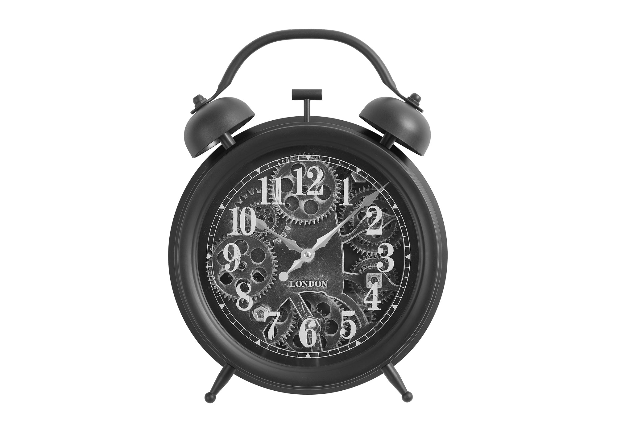 Clocks, 12' Round, Gear Mechanism, Table Clock, Black, Transitional