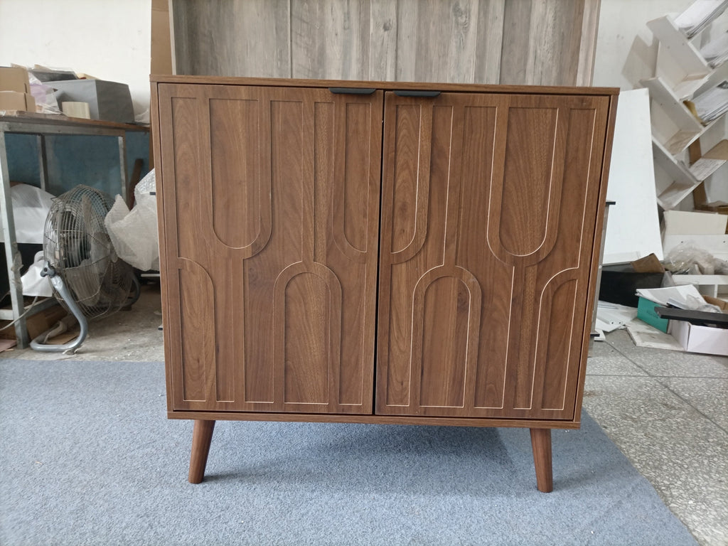 Farmhouse Style Sideboard Buffet Cabinet with Storage, Walnut Wood Coffee Bar Cabinet, 31.5' W