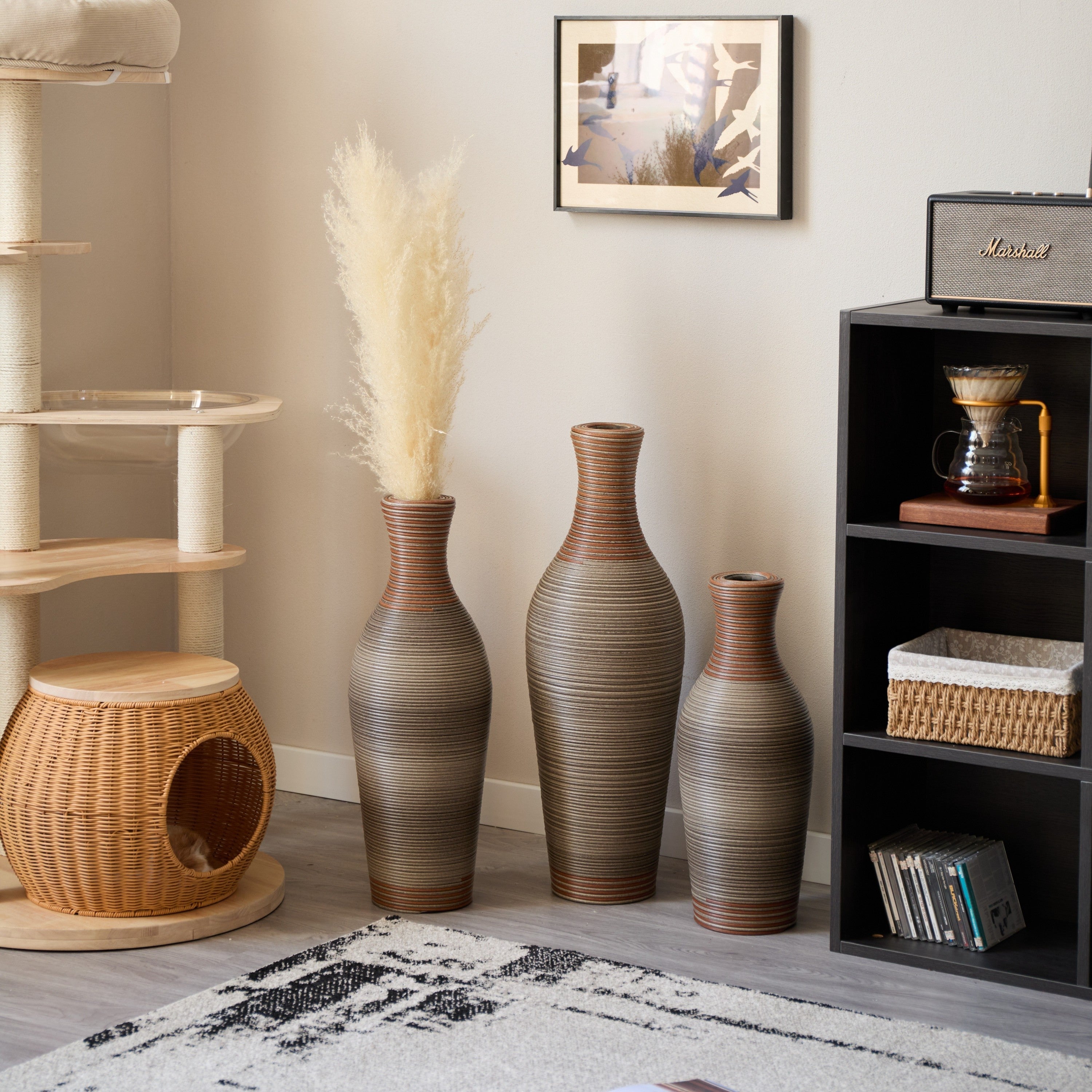 Desktop Vase, Brown Decorative Floor Vase, Classic and Neat Floor Vase, High Independent Flower Stand, Artificial Vine Vase, PVC Floor Vase, Home Decoration Flower Stand Set of 3 pieces