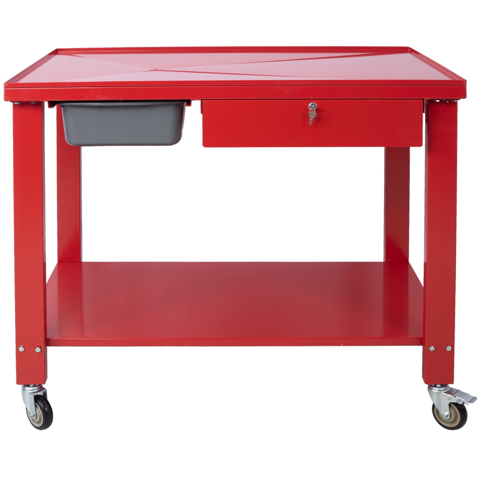 Transmission Teardown Work Station  1/2 Ton Capacity  Sloping Drain Table  Locking Drawer  Removable  Drain Basin Full-Width Lower Shelf  Four 4-Inch Caster Wheels
