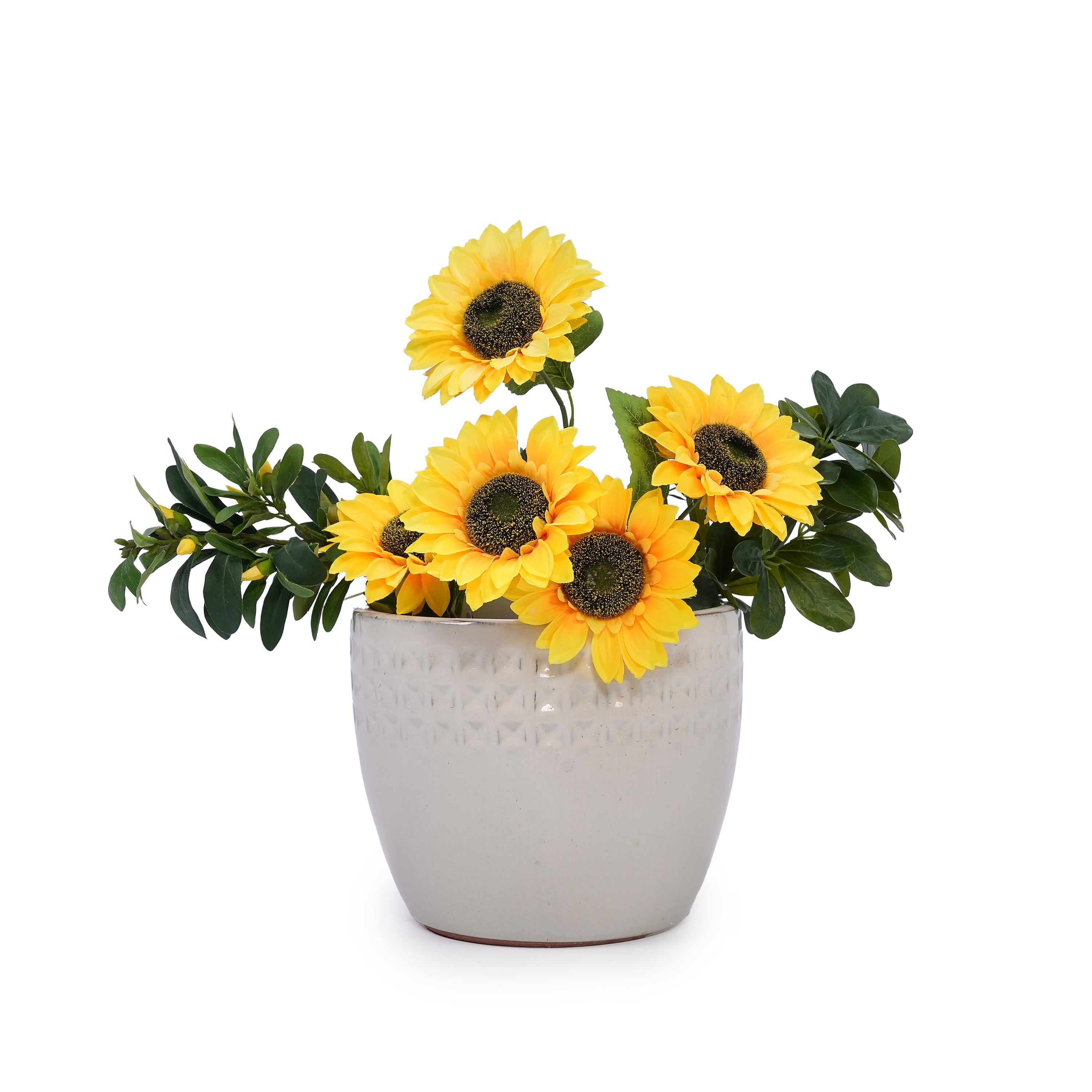 Set of 3 Ceramic Flowerpot, Modern Planter for Patio, Garden, Windowsill - Ancient White
