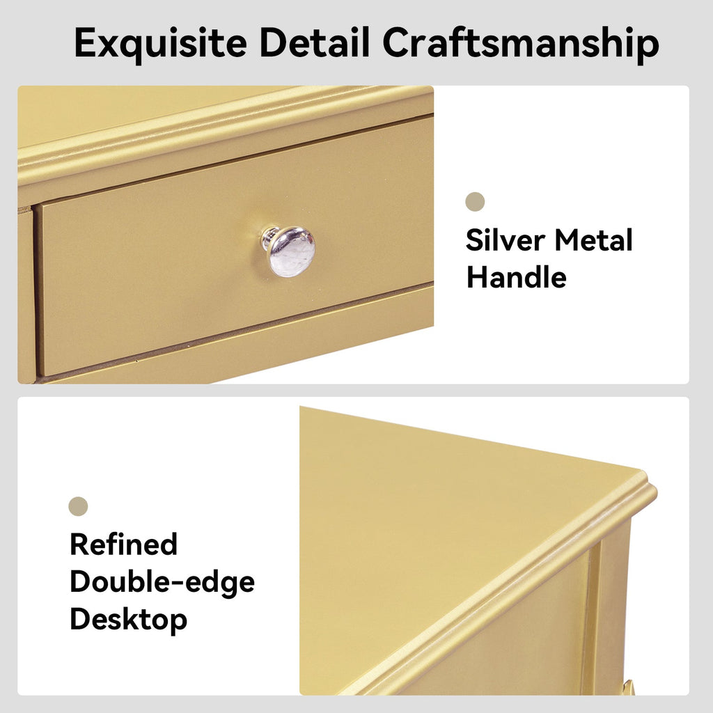 Luxury Makeup Vanity Desk with Oval Mirror, 3-Drawer Dressing Table for Jewelry Storage, Elegant Console Table for Entryway, Living Room & Bedroom, Stylish Home Decor,Gold