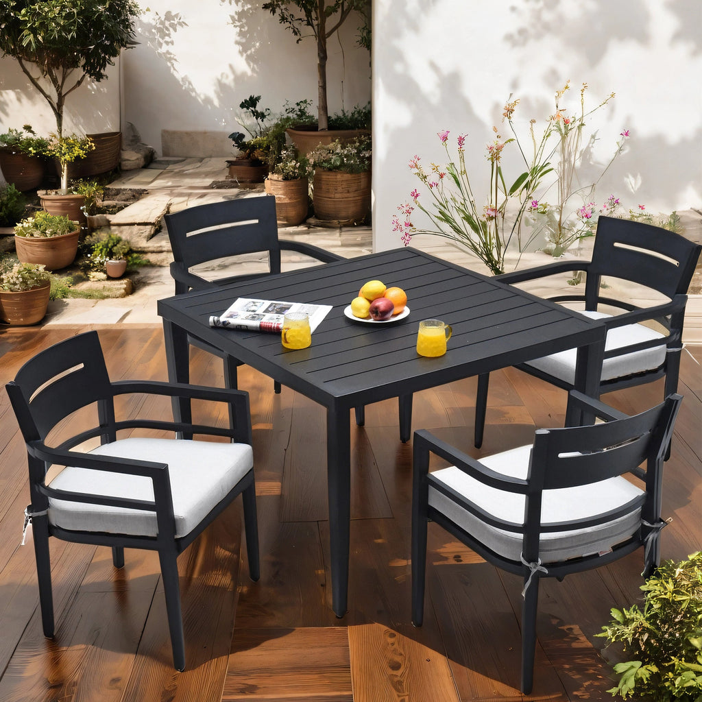 Outdoor Patio Aluminum 40'x40' Square Dining Table with Tapered Feet & 2'Umbrella Hole, Ember Black