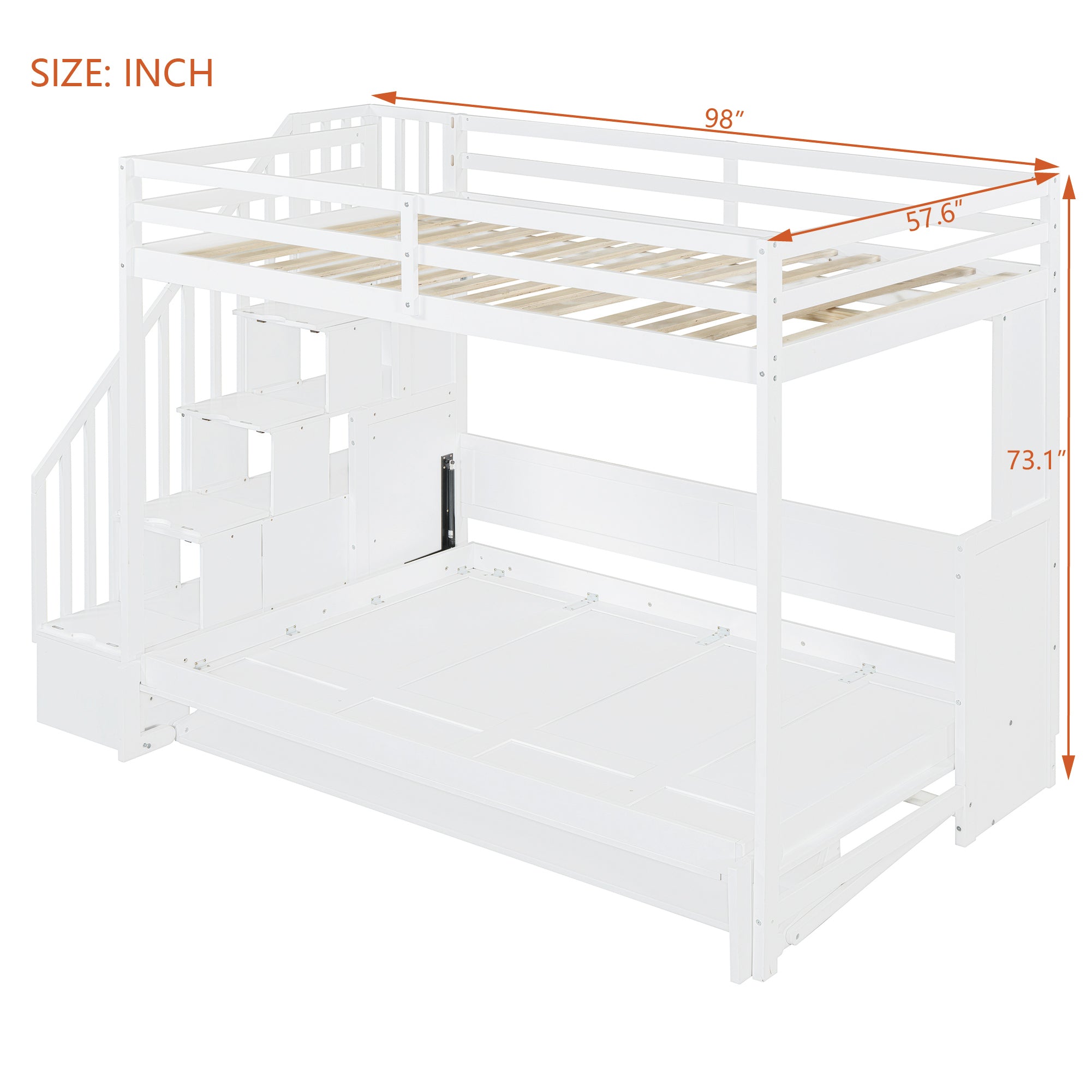 Full Over Full Size Murphy Bed with Hydraulic Lift & Desk Design, White