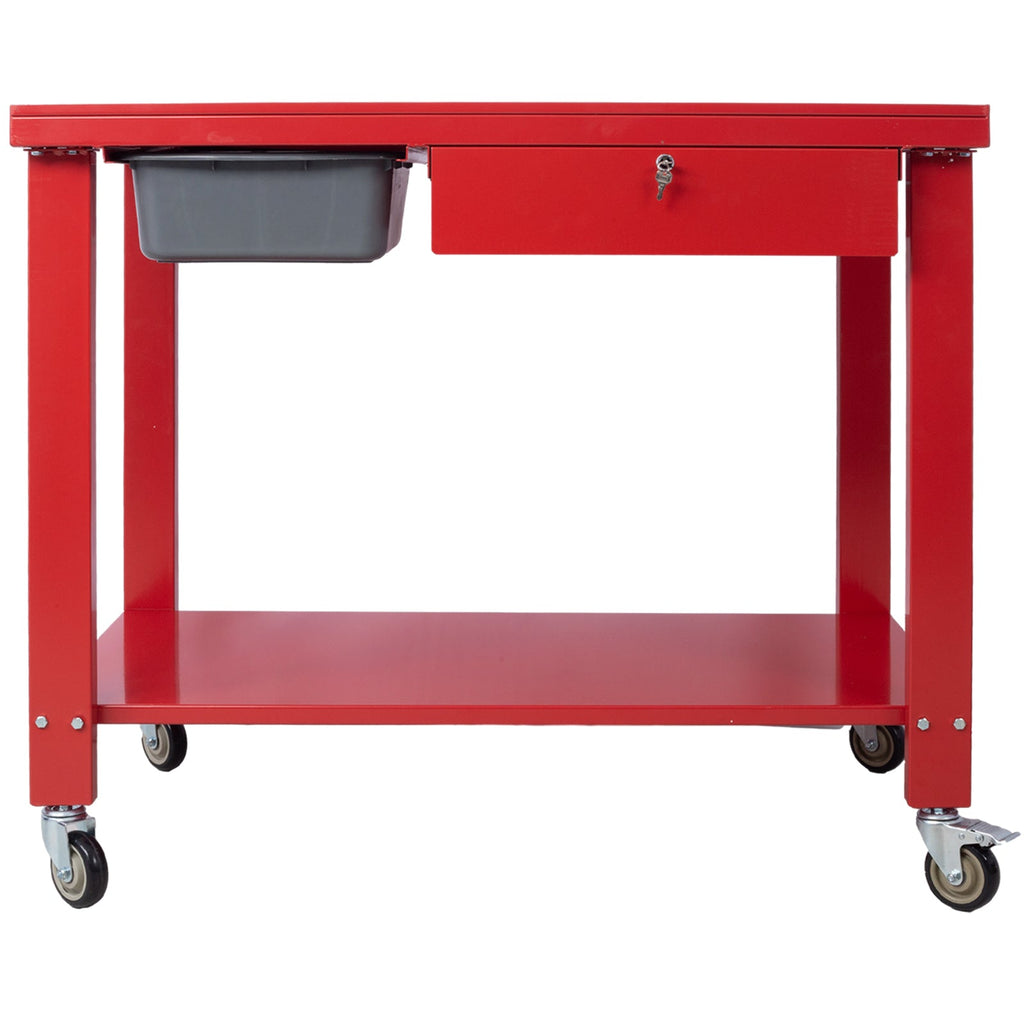 Transmission Teardown Work Station  1/2 Ton Capacity  Sloping Drain Table  Locking Drawer  Removable  Drain Basin Full-Width Lower Shelf  Four 4-Inch Caster Wheels